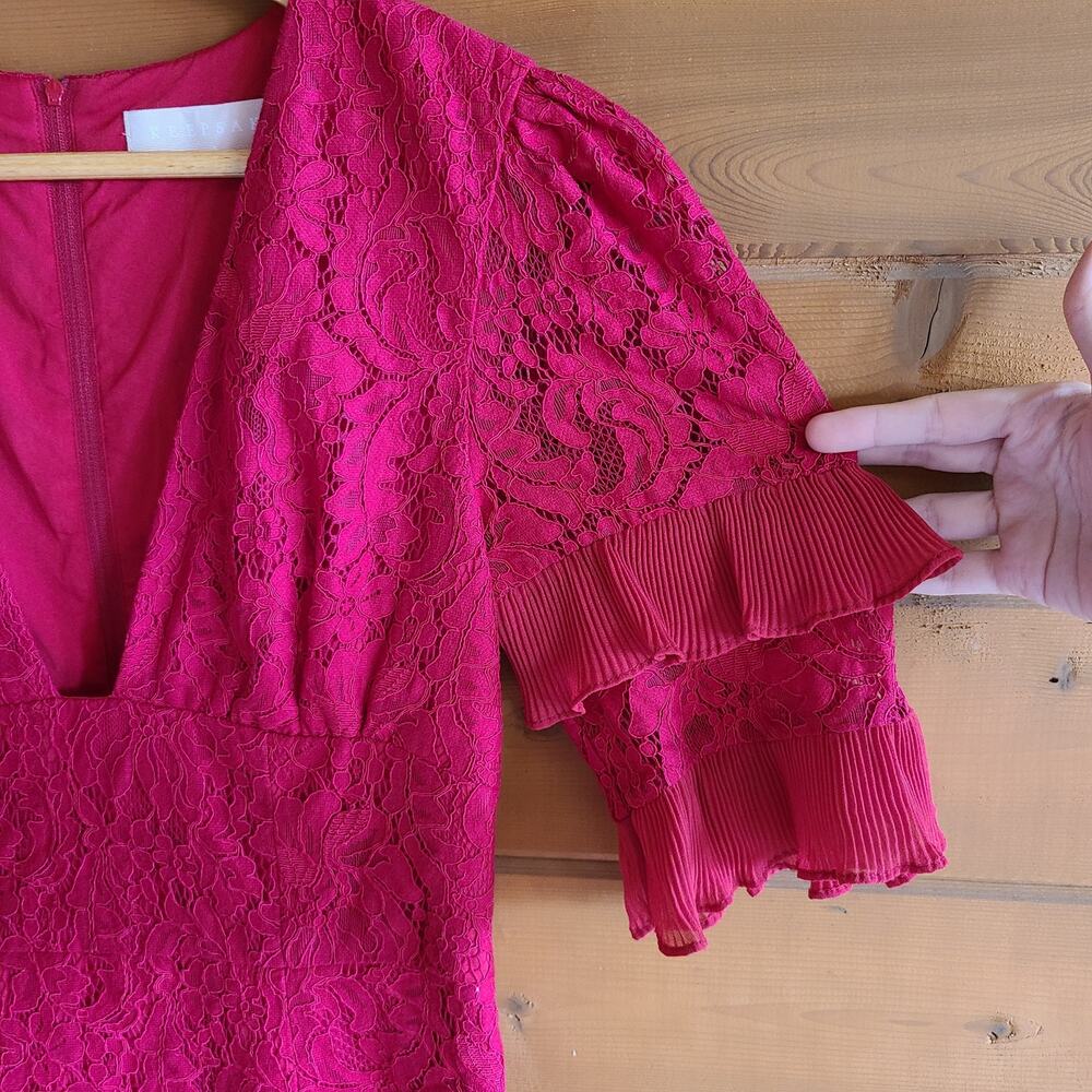 Anthropologie Lace Dress Midi Red Keepsake The Label Timeless S Ruffle Pleat - Picture 5 of 6